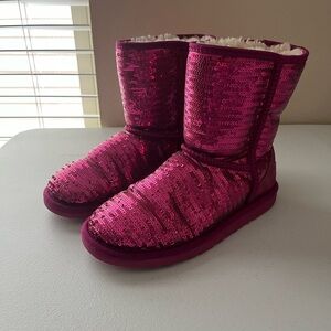 UGG Australia Pink Sequin Classic Short Boots | Girls Size 5 | Authentic
